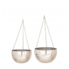 Decmode Modern 5 And 7 Inch Round Silver Iron Hanging Planters - Set of 2   568893860